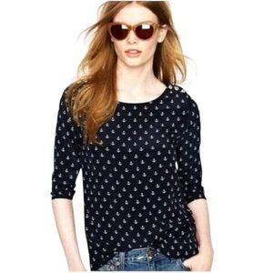 J. Crew 100% Silk Anchors Aweight Scoop Neck Blouse Navy & White Size 4 #1865